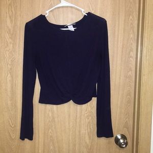 Navy Long sleeve crop top